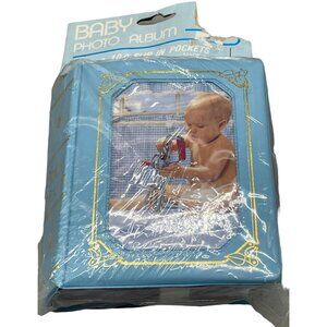 Baby Photo Album 100 slip in pockets 3 1/2" x 5 1/4" soft padded cover blue READ